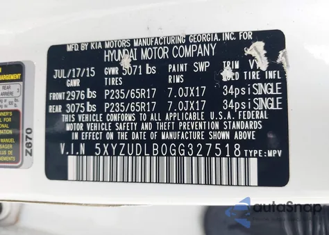 2016 Hyundai Santa Fe Sport 2.4L from USA, damaged, VIN 5XYZUDLB0GG327518